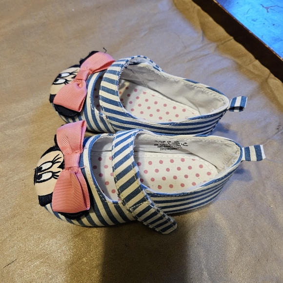Disney Minnie Mouse Mary Janes Infant Shoes Sz 18-24M Blue Stripes, velcro - Picture 5 of 6